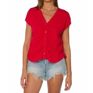 NEW VELVET HEART women's alena cap sleeve linen top in red